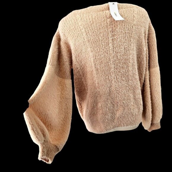 Aakaa Fuzzy Pink Sweater Womens S Boatneck Balloon Slv Acrylic Poly Knit NWT - Picture 4 of 10